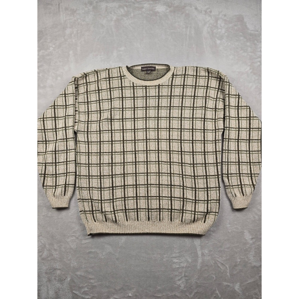 Vintage Liberty Sweaters Crewneck‎ Sweater Mens XXL Plaid Heavy Knit USA Made